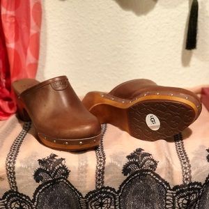 UGG brown leather clogs